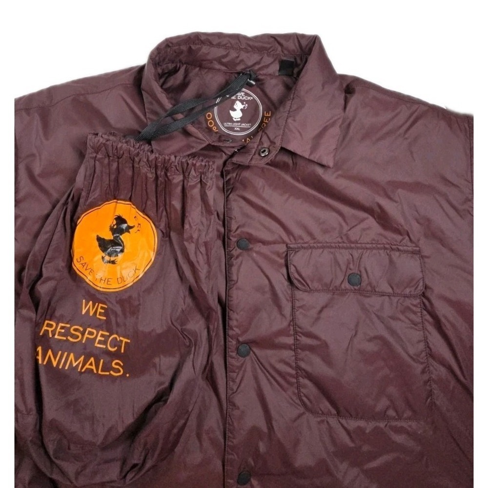 Save The Duck ULTRA LIGHT Jacket WOMEN‎ 2XL Plumtech Animal Free MAROON SNAP